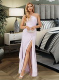 Jess A-Line One-Shoulder Floor-Length Chiffon Bridesmaid Dress With Ruffle Split Front UKP0016459