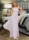 Jess A-Line One-Shoulder Floor-Length Chiffon Bridesmaid Dress With Ruffle Split Front UKP0016459