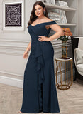 Beatrice A-line Off the Shoulder Floor-Length Chiffon Bridesmaid Dress With Ruffle UKP0016460