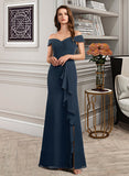 Beatrice A-line Off the Shoulder Floor-Length Chiffon Bridesmaid Dress With Ruffle UKP0016460