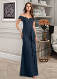 Beatrice A-line Off the Shoulder Floor-Length Chiffon Bridesmaid Dress With Ruffle UKP0016460