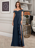 Beatrice A-line Off the Shoulder Floor-Length Chiffon Bridesmaid Dress With Ruffle UKP0016460