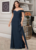 Beatrice A-line Off the Shoulder Floor-Length Chiffon Bridesmaid Dress With Ruffle UKP0016460