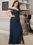 Beatrice A-line Off the Shoulder Floor-Length Chiffon Bridesmaid Dress With Ruffle UKP0016460