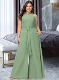 Joselyn Jumpsuit/Pantsuit High Neck Floor-Length Chiffon Bridesmaid Dress With Bow(s) UKP0016462