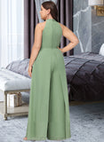 Joselyn Jumpsuit/Pantsuit High Neck Floor-Length Chiffon Bridesmaid Dress With Bow(s) UKP0016462