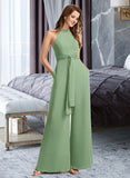 Joselyn Jumpsuit/Pantsuit High Neck Floor-Length Chiffon Bridesmaid Dress With Bow(s) UKP0016462