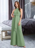 Joselyn Jumpsuit/Pantsuit High Neck Floor-Length Chiffon Bridesmaid Dress With Bow(s) UKP0016462