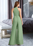 Joselyn Jumpsuit/Pantsuit High Neck Floor-Length Chiffon Bridesmaid Dress With Bow(s) UKP0016462