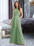 Joselyn Jumpsuit/Pantsuit High Neck Floor-Length Chiffon Bridesmaid Dress With Bow(s) UKP0016462