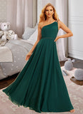 Teresa A-line One Shoulder Floor-Length Chiffon Bridesmaid Dress With Beading Sequins UKP0016463