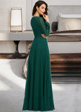 Audrina A-Line V-neck Floor-Length Chiffon Bridesmaid Dress With Split Front UKP0016464