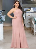 Seraphina A-Line High Neck Floor-Length Chiffon Bridesmaid Dress With Lace Split Front UKP0016465