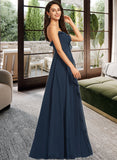 Hillary A-Line V-neck Floor-Length Chiffon Bridesmaid Dress With Split Front UKP0016466