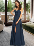 Hillary A-Line V-neck Floor-Length Chiffon Bridesmaid Dress With Split Front UKP0016466