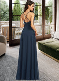 Hillary A-Line V-neck Floor-Length Chiffon Bridesmaid Dress With Split Front UKP0016466