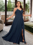 Hillary A-Line V-neck Floor-Length Chiffon Bridesmaid Dress With Split Front UKP0016466