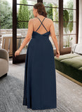 Hillary A-Line V-neck Floor-Length Chiffon Bridesmaid Dress With Split Front UKP0016466