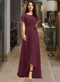 Paityn A-Line Scoop Neck Asymmetrical Chiffon Bridesmaid Dress With Ruffle UKP0016468