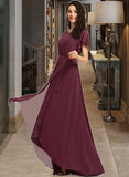 Paityn A-Line Scoop Neck Asymmetrical Chiffon Bridesmaid Dress With Ruffle UKP0016468