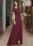 Paityn A-Line Scoop Neck Asymmetrical Chiffon Bridesmaid Dress With Ruffle UKP0016468