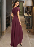 Paityn A-Line Scoop Neck Asymmetrical Chiffon Bridesmaid Dress With Ruffle UKP0016468