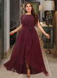 Paityn A-Line Scoop Neck Asymmetrical Chiffon Bridesmaid Dress With Ruffle UKP0016468