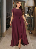 Paityn A-Line Scoop Neck Asymmetrical Chiffon Bridesmaid Dress With Ruffle UKP0016468