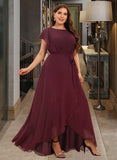 Paityn A-Line Scoop Neck Asymmetrical Chiffon Bridesmaid Dress With Ruffle UKP0016468