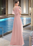 Abbigail A-Line V-neck Floor-Length Chiffon Bridesmaid Dress With Ruffle Split Front UKP0016469