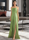 Jamie A-Line Cowl Neck Floor-Length Satin Bridesmaid Dress With Split Front UKP0016470