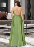 Jamie A-Line Cowl Neck Floor-Length Satin Bridesmaid Dress With Split Front UKP0016470