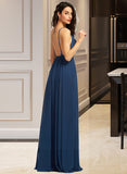 Josie A-Line V-neck Floor-Length Chiffon Bridesmaid Dress With Split Front UKP0016471