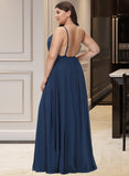 Josie A-Line V-neck Floor-Length Chiffon Bridesmaid Dress With Split Front UKP0016471