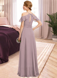 Elena A-Line V-neck Cold Shoulder Floor-Length Chiffon Bridesmaid Dress With Ruffle Split Front Cascading Ruffles UKP0016475