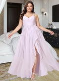 Elisa A-Line V-neck Asymmetrical Chiffon Bridesmaid Dress With Ruffle Split Front UKP0016476