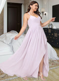 Elisa A-Line V-neck Asymmetrical Chiffon Bridesmaid Dress With Ruffle Split Front UKP0016476