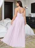 Elisa A-Line V-neck Asymmetrical Chiffon Bridesmaid Dress With Ruffle Split Front UKP0016476