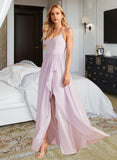 Elisa A-Line V-neck Asymmetrical Chiffon Bridesmaid Dress With Ruffle Split Front UKP0016476