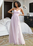 Elisa A-Line V-neck Asymmetrical Chiffon Bridesmaid Dress With Ruffle Split Front UKP0016476