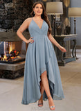 Mabel A-line V-Neck Asymmetrical Chiffon Bridesmaid Dress UKP0016477