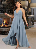 Mabel A-line V-Neck Asymmetrical Chiffon Bridesmaid Dress UKP0016477