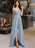 Mabel A-line V-Neck Asymmetrical Chiffon Bridesmaid Dress UKP0016477