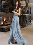 Mabel A-line V-Neck Asymmetrical Chiffon Bridesmaid Dress UKP0016477