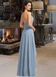 Mabel A-line V-Neck Asymmetrical Chiffon Bridesmaid Dress UKP0016477