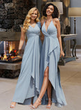 Mabel A-line V-Neck Asymmetrical Chiffon Bridesmaid Dress UKP0016477