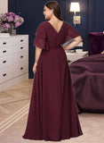 Reagan A-Line Scoop Neck Floor-Length Chiffon Bridesmaid Dress With Ruffle Split Front UKP0016478