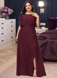 Reagan A-Line Scoop Neck Floor-Length Chiffon Bridesmaid Dress With Ruffle Split Front UKP0016478