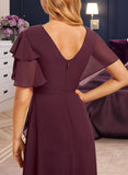 Reagan A-Line Scoop Neck Floor-Length Chiffon Bridesmaid Dress With Ruffle Split Front UKP0016478