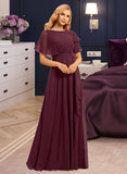 Reagan A-Line Scoop Neck Floor-Length Chiffon Bridesmaid Dress With Ruffle Split Front UKP0016478